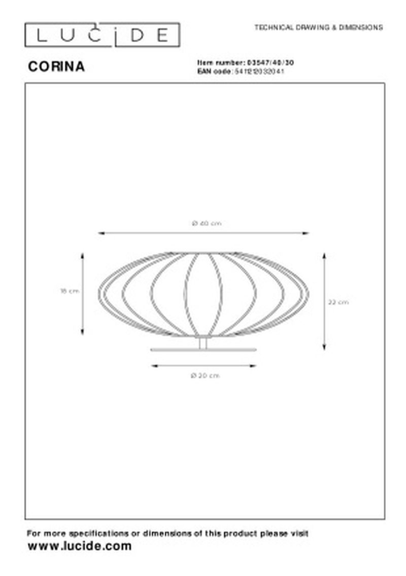 Lucide CORINA - Stolná lampa - Ø 40 cm - 1xE27 - Čierna